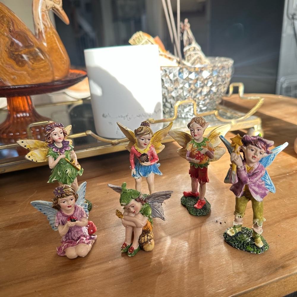 set of 6   Fairies. few chips as shown Additional included 4 broken figures